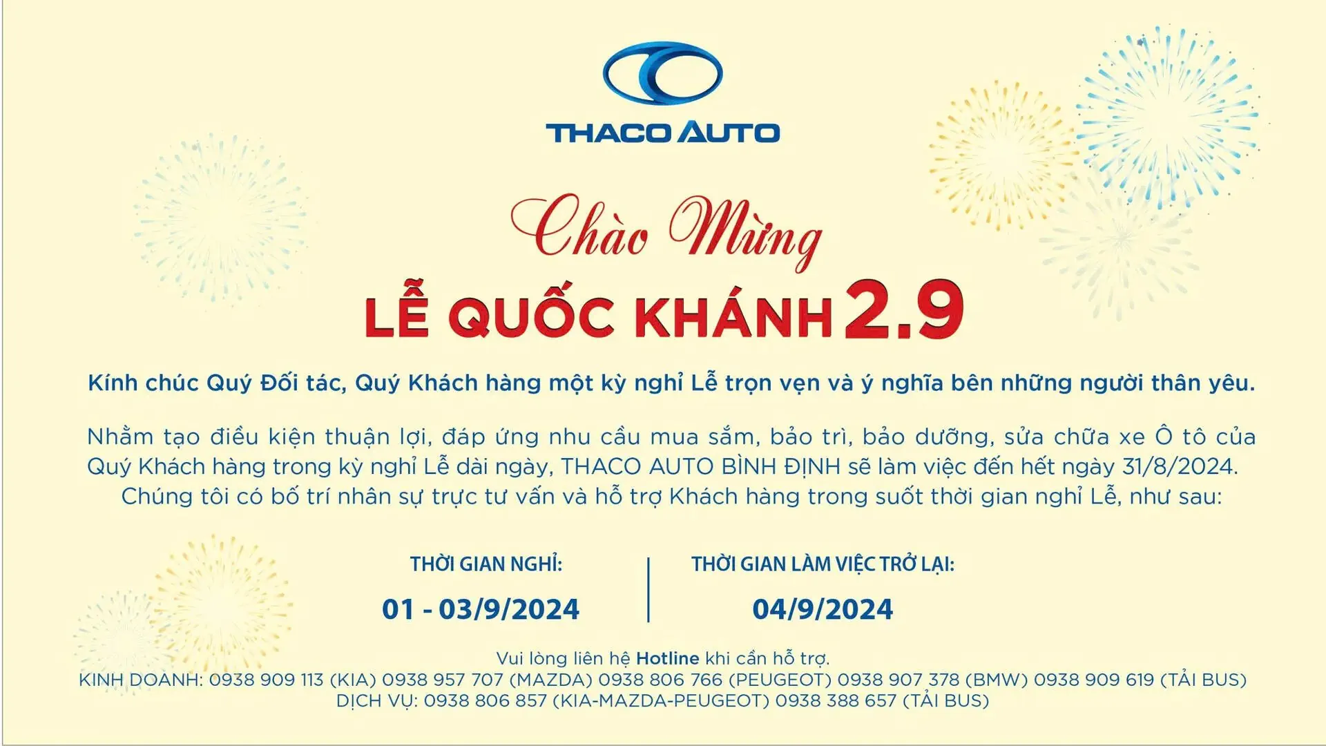 THACO AUTO BÌNH ĐỊNH CHÀO MỪNG QUỐC KHÁNH VIỆT NAM 2/9