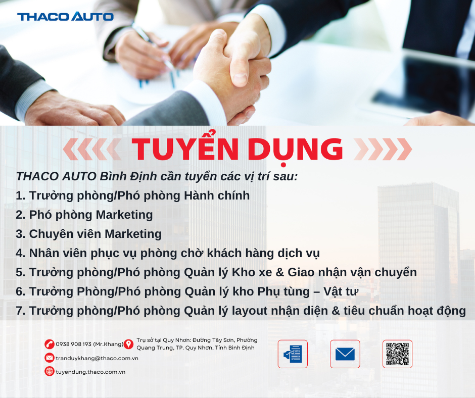 THACO AUTO BÌNH ĐỊNH TUYỂN DỤNG